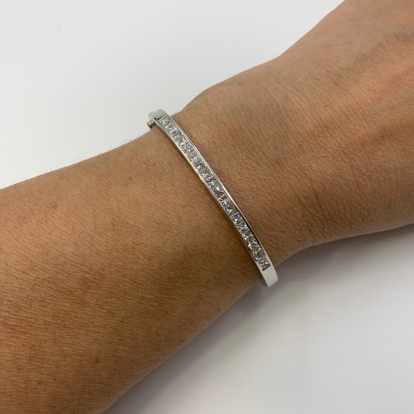 14K White Gold Princess Cut Diamond Bangle Bracelet - Picture 12 of 15